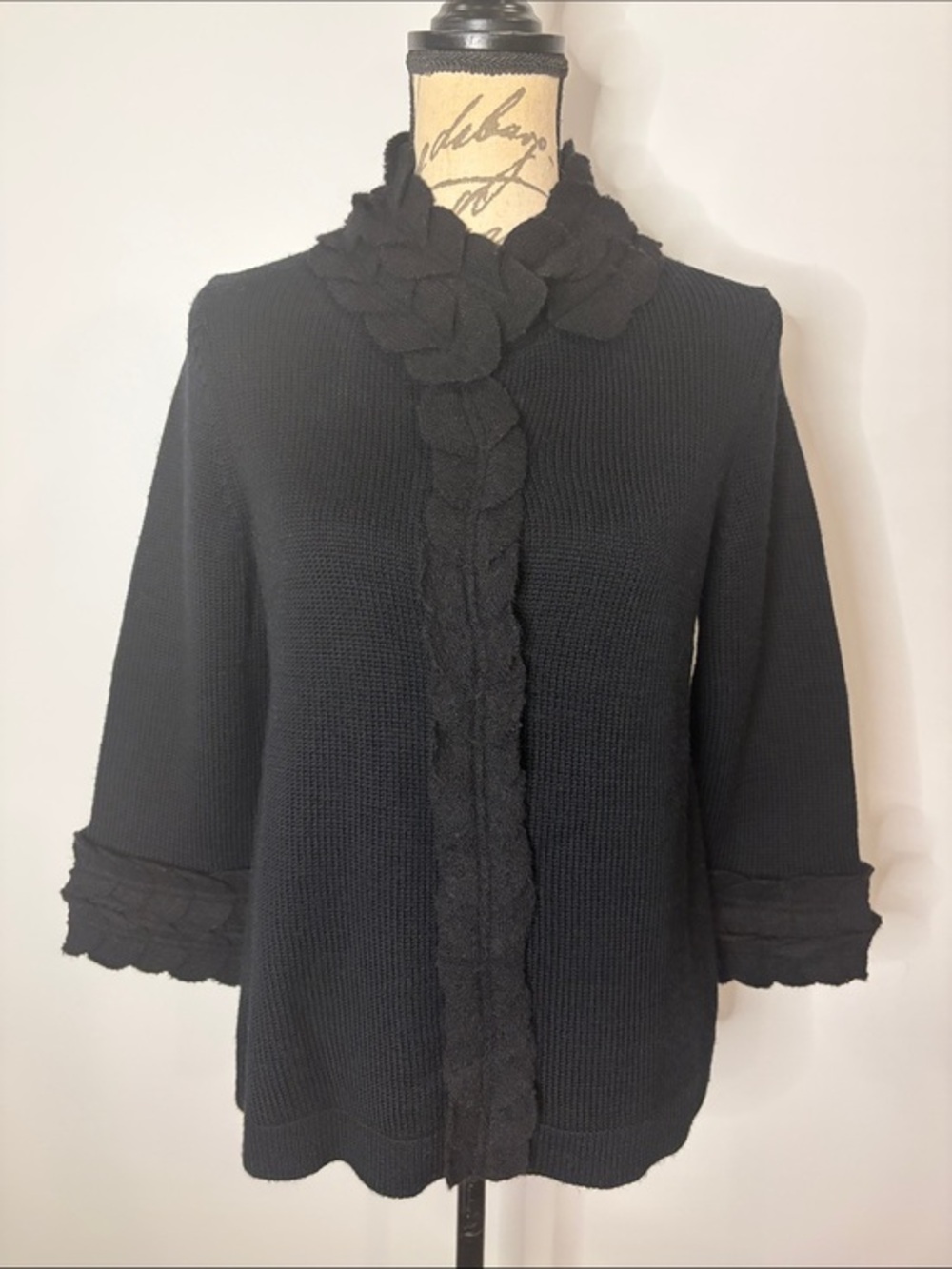 Anthropologie Moth wool cardigan sweater with petal detail trim L